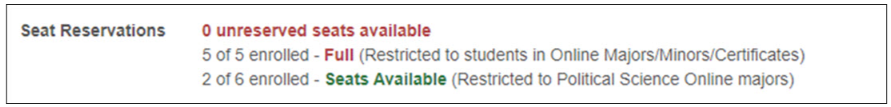 screenshot of seat reservations showing some seats available